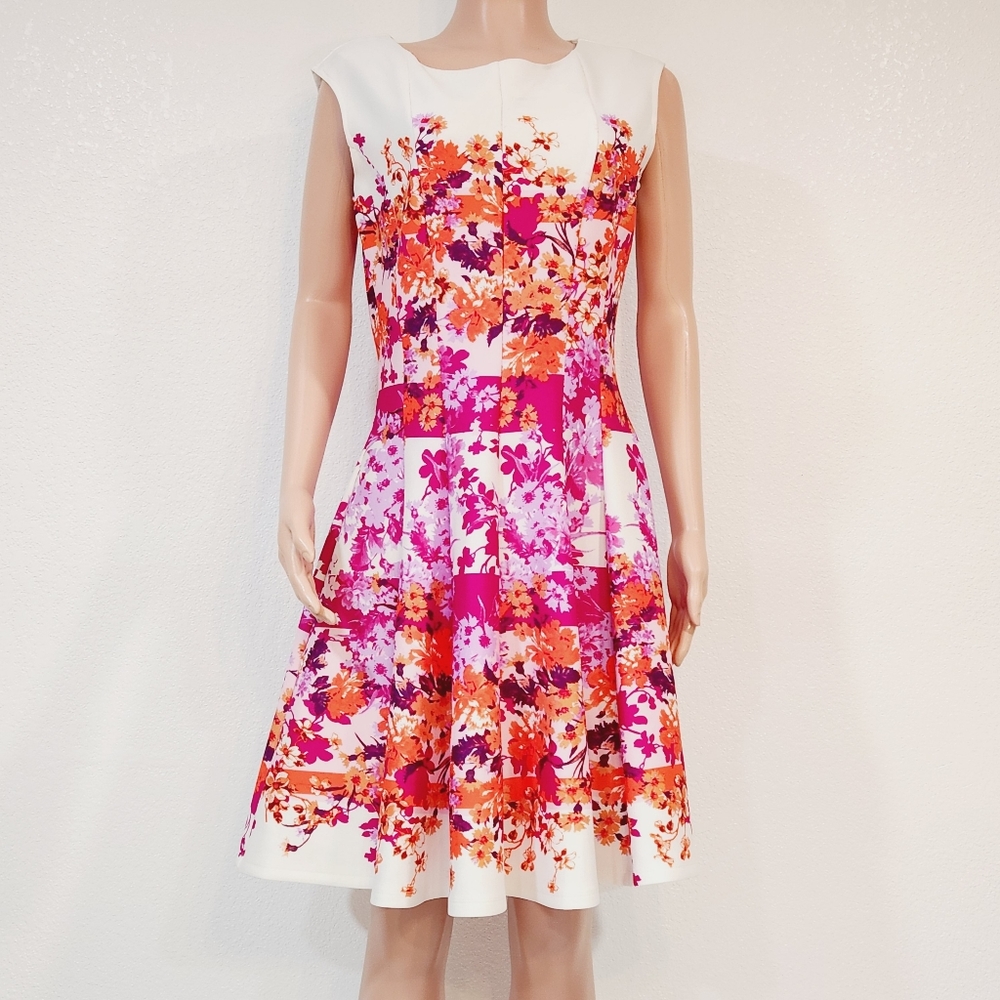 Julian Taylor Women's Sleeveless Floral Printed Scuba Fit and Flare Dress Sz 12